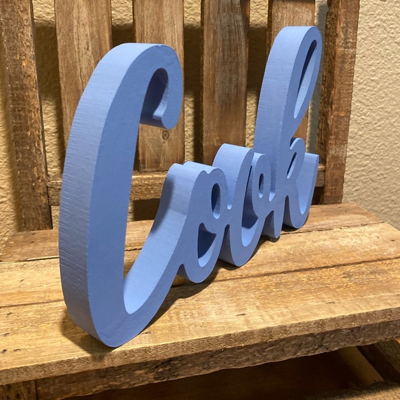 Cook Wood Sign, Blue Cursive "Cook” Wood Decor Sign, Farmhouse Kitchen Decor - Picture 4 of 8